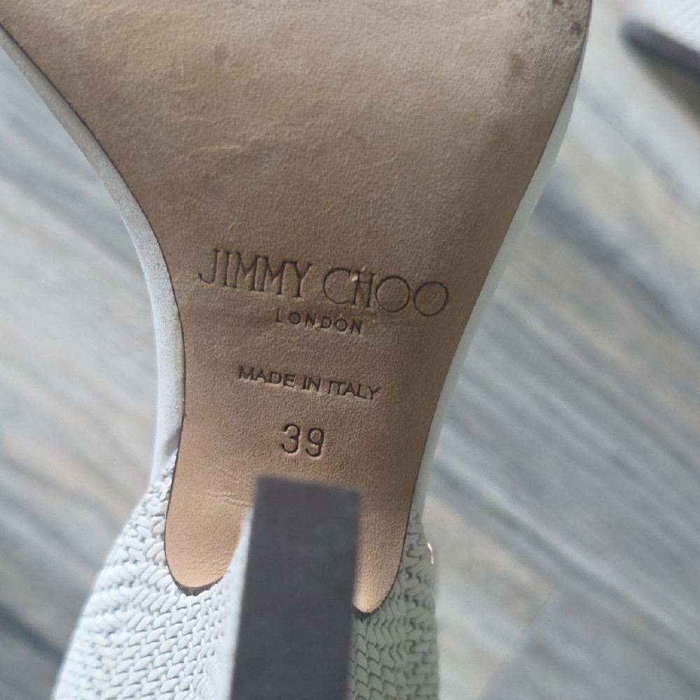 Jimmy Choo Cream Woven Leather Ankle-Strap Heels - Picture 6 of 10